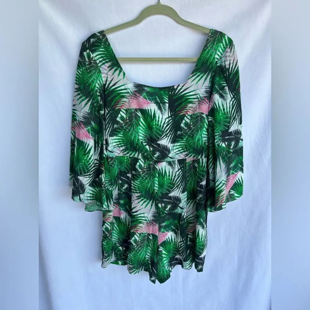 Traffic People Romper Bell Sleeves Tropical Floral Palm Leaves Print size M